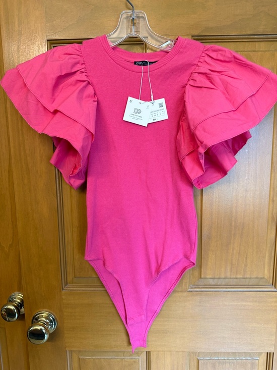 Zara Tops - Zara Bright Pink Ruffle-Sleeve One-Piece Bodysuit